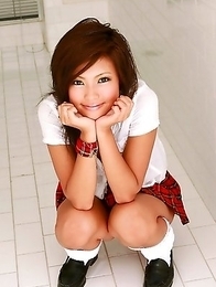 Ryo Kanesaki Asian shows love box in red panty under short skirt Ryo Kanesaki Asian shows love box in red panty under short skirt