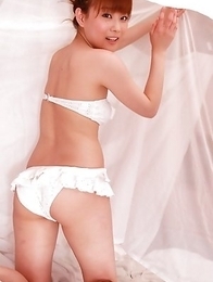 Satomi Shigemori in white lingerie plays with bride veil Satomi Shigemori in white lingerie plays with bride veil