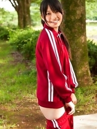 Tomoe Yamanaka babe takes sports pants off and exposes ass in garden Tomoe Yamanaka babe takes sports pants off and exposes ass in garden